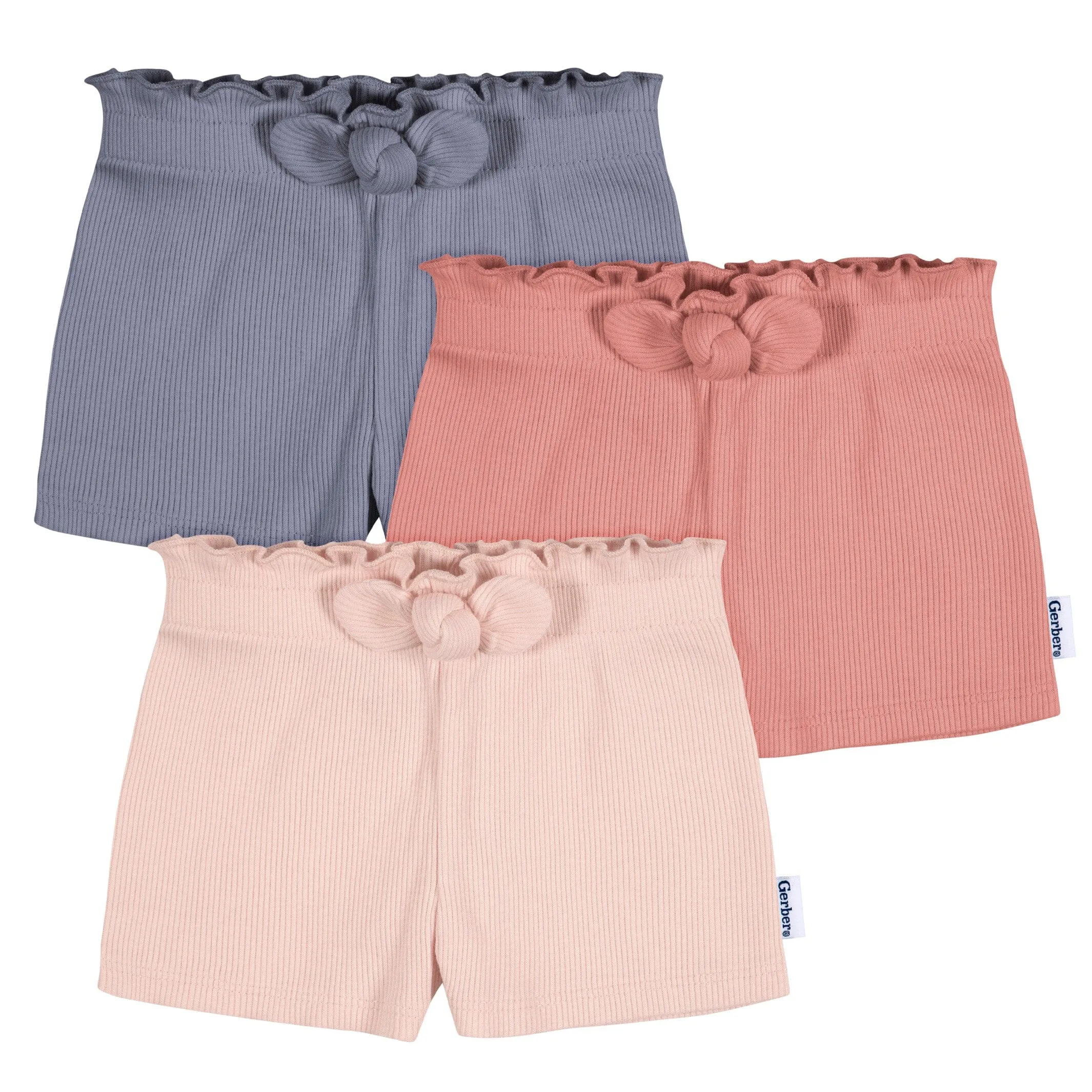 3-Pack Baby & Toddler Girls Blue & Pinks Pull-On Knit Shorts Gerber Childrenswea