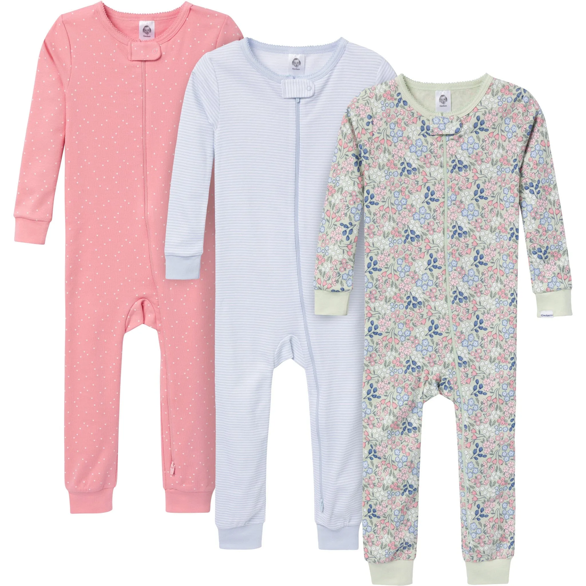 3-Pack Baby & Toddler Girls Ditsy Floral Snug Fit Footless Pajamas Gerber Childrenswea