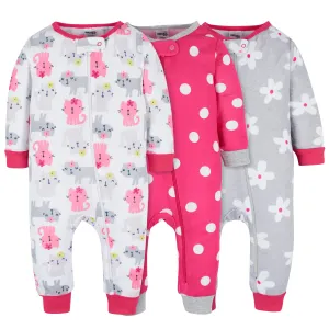 3-Pack Baby & Toddler Girls Dots & Kitties Snug Fit Footless Pajamas Gerber Childrenswea