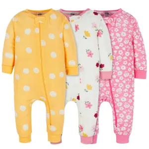 3-Pack Baby & Toddler Girls Floral Fox Snug Fit Footless Pajamas Gerber Childrenswea