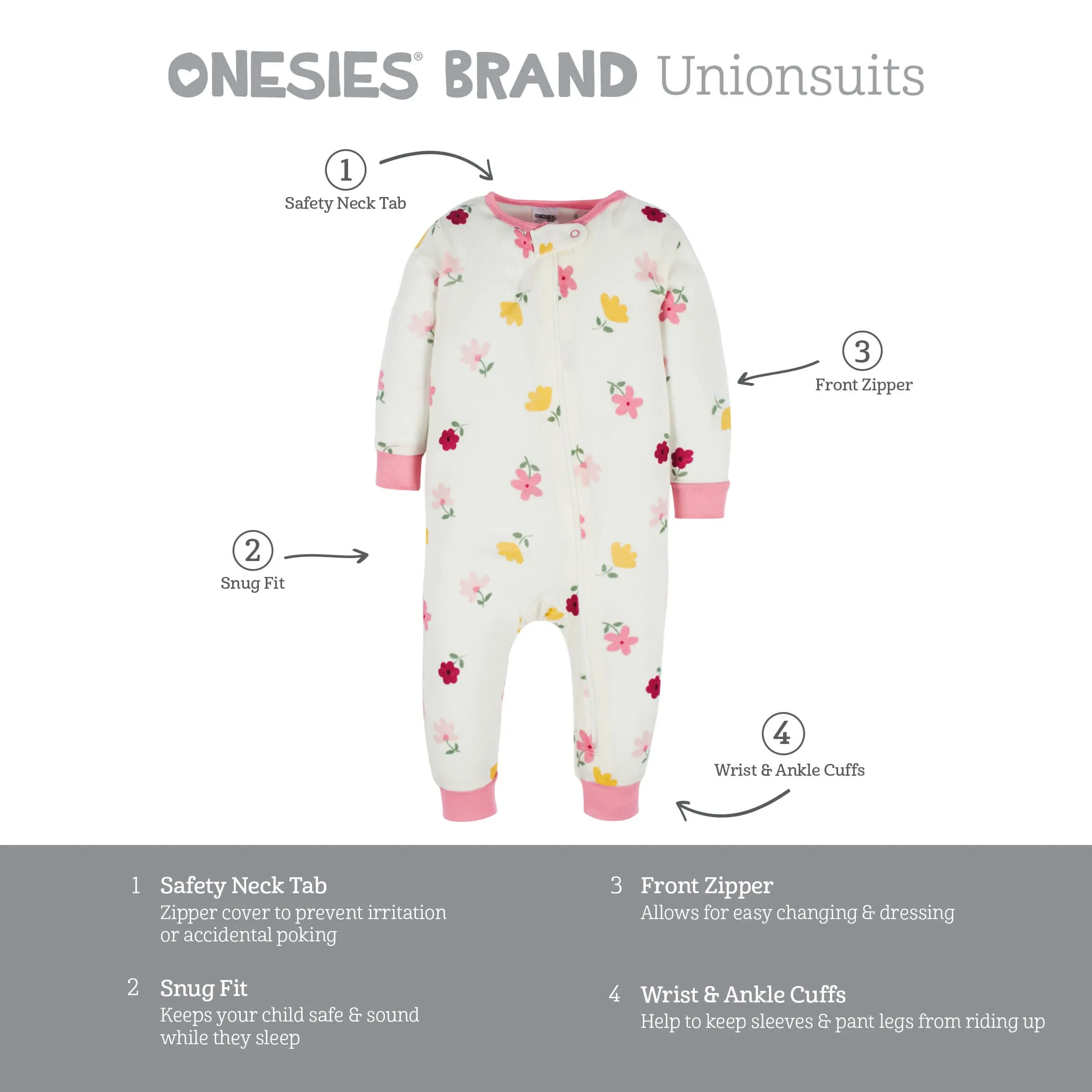 3-Pack Baby & Toddler Girls Floral Fox Snug Fit Footless Pajamas Gerber Childrenswea