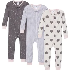3-Pack Baby & Toddler Girls Hearts Snug Fit Footless Pajamas Gerber Childrenswea