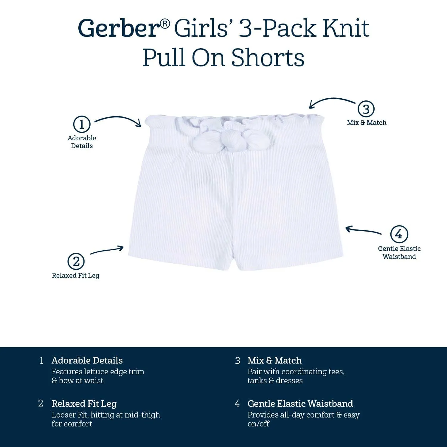 3-Pack Baby & Toddler Girls Picnic Day Dreams Pull-On Knit Shorts Gerber Childrenswea