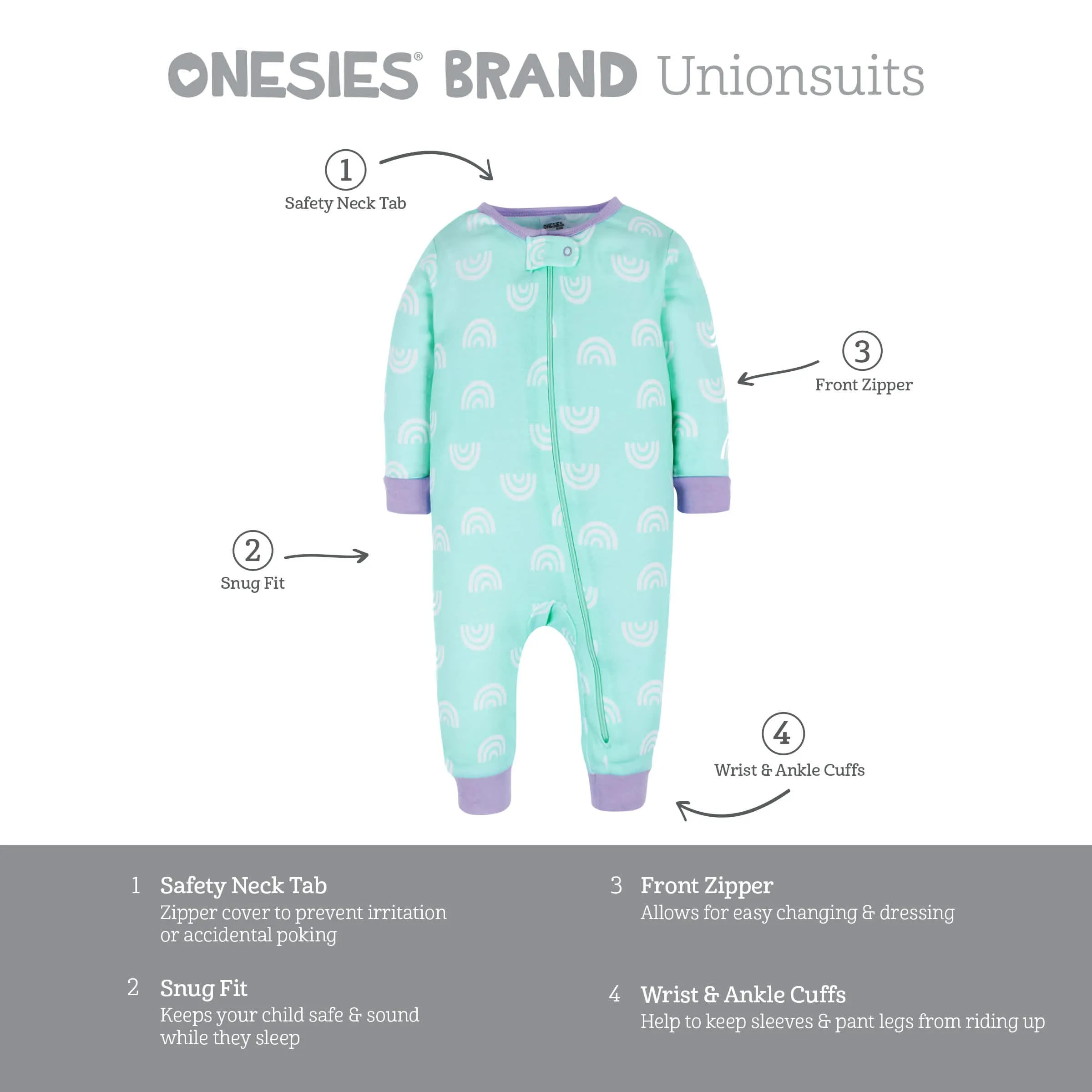 3-Pack Baby & Toddler Girls Rainbow Floral Snug Fit Footless Pajamas Gerber Childrenswea