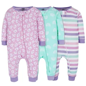 3-Pack Baby & Toddler Girls Rainbow Floral Snug Fit Footless Pajamas Gerber Childrenswea