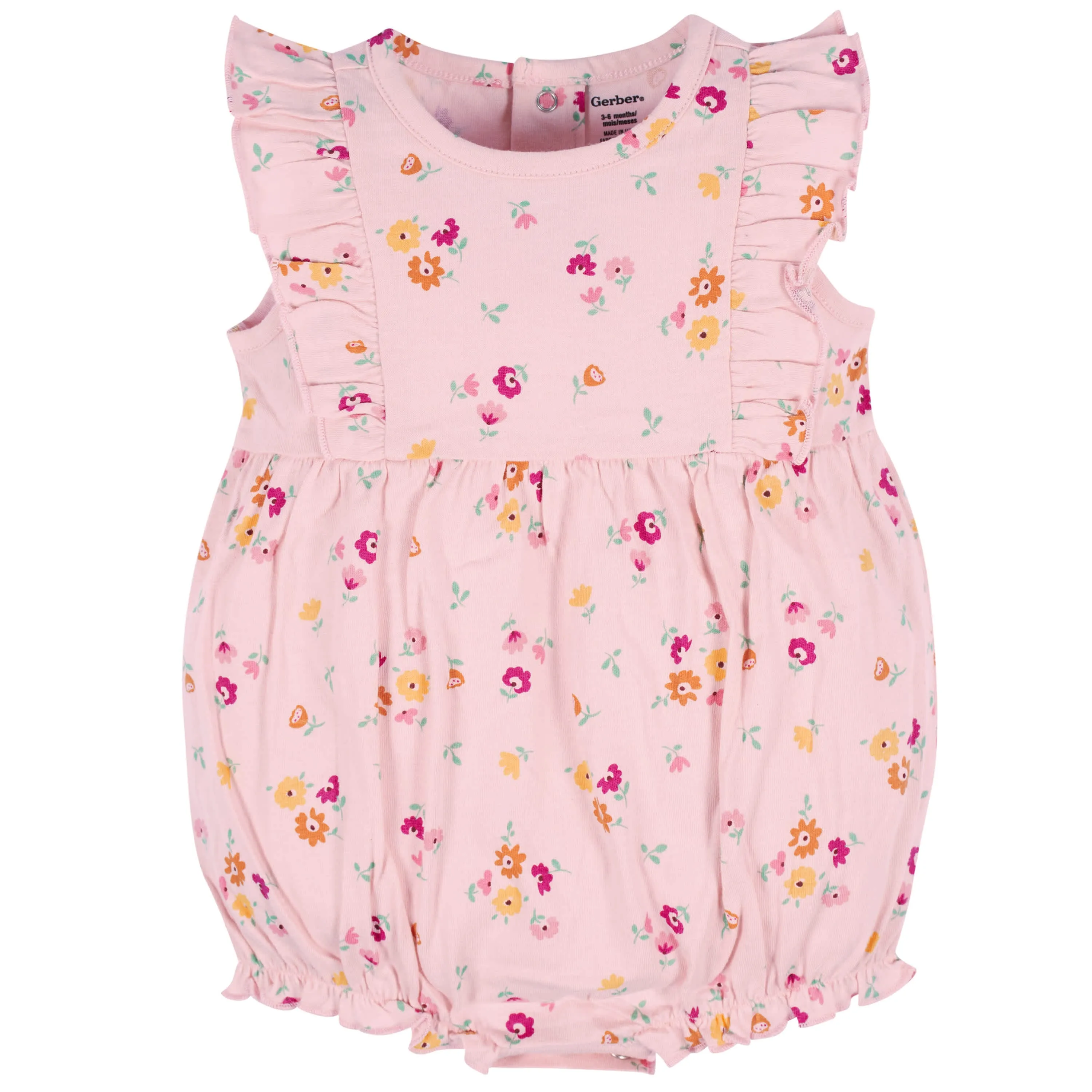 3-Pack Baby Girls Floral Fox Rompers Gerber Childrenswea