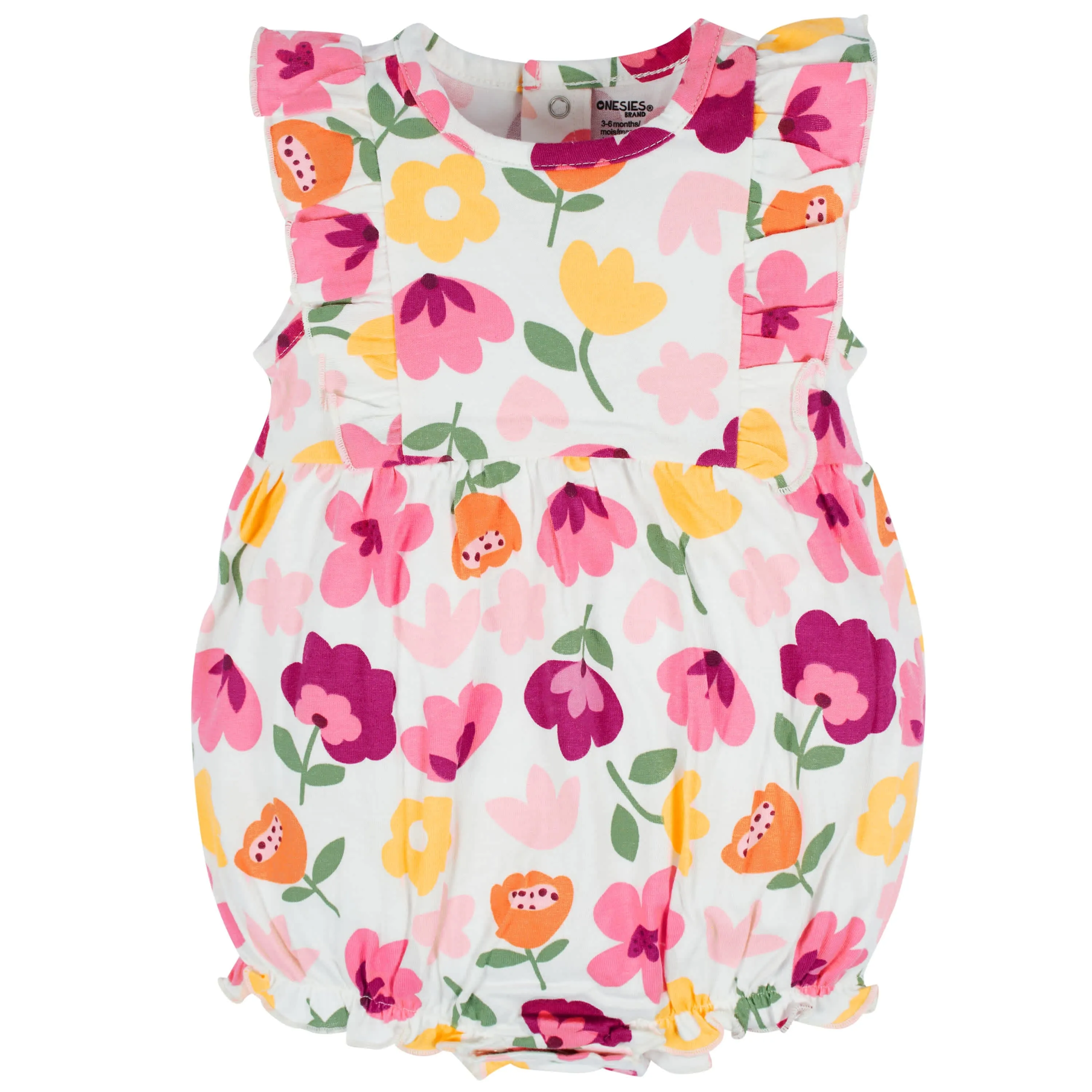3-Pack Baby Girls Floral Fox Rompers Gerber Childrenswea
