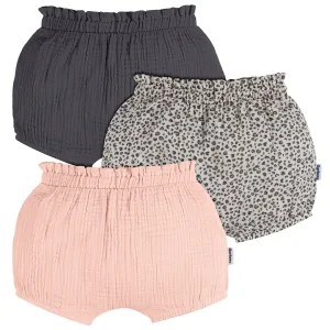 3-Pack Baby Girls Grey, Leopard, & Pink Gauze Bubble Shorts Gerber Childrenswea