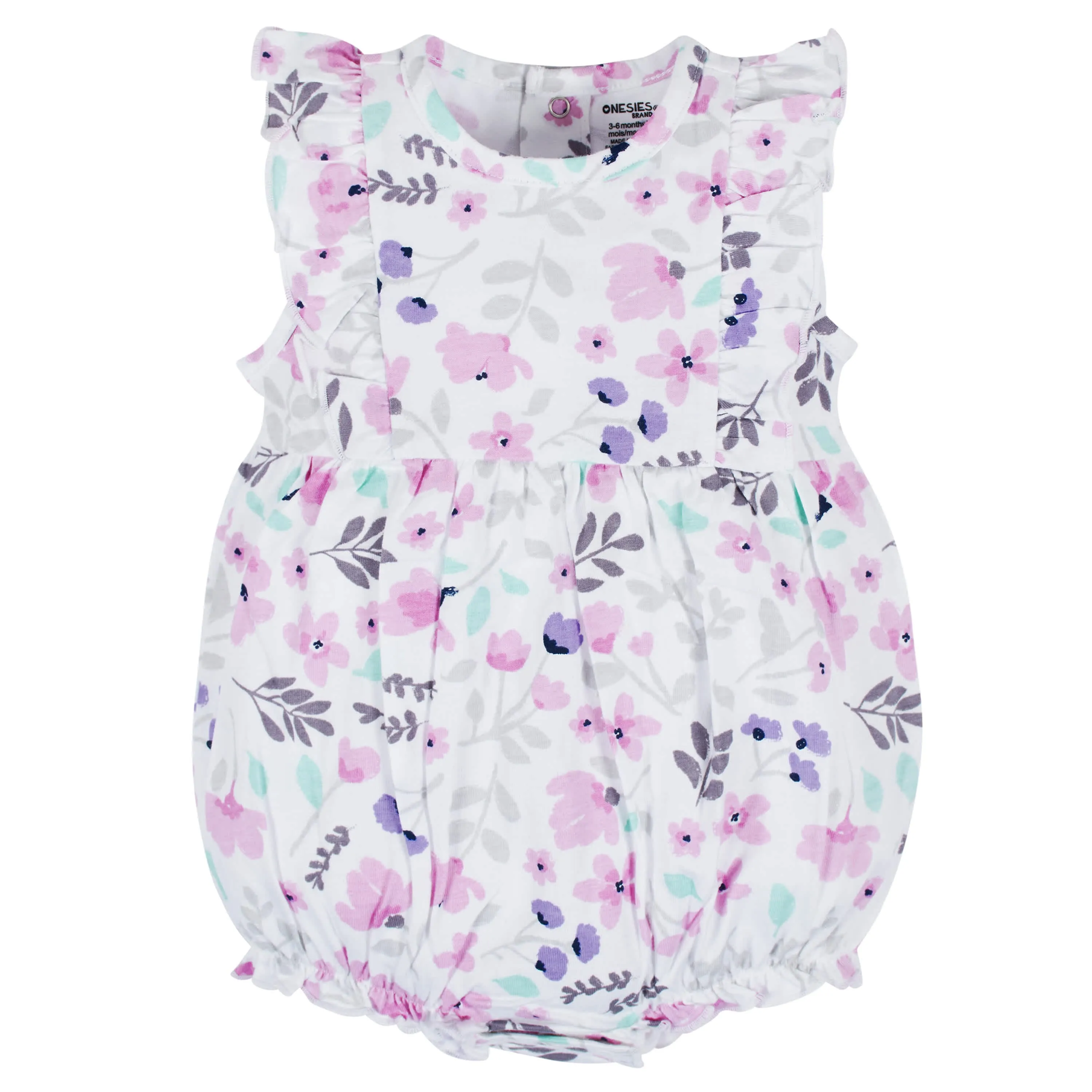 3-Pack Baby Girls Rainbow Floral Rompers Gerber Childrenswea