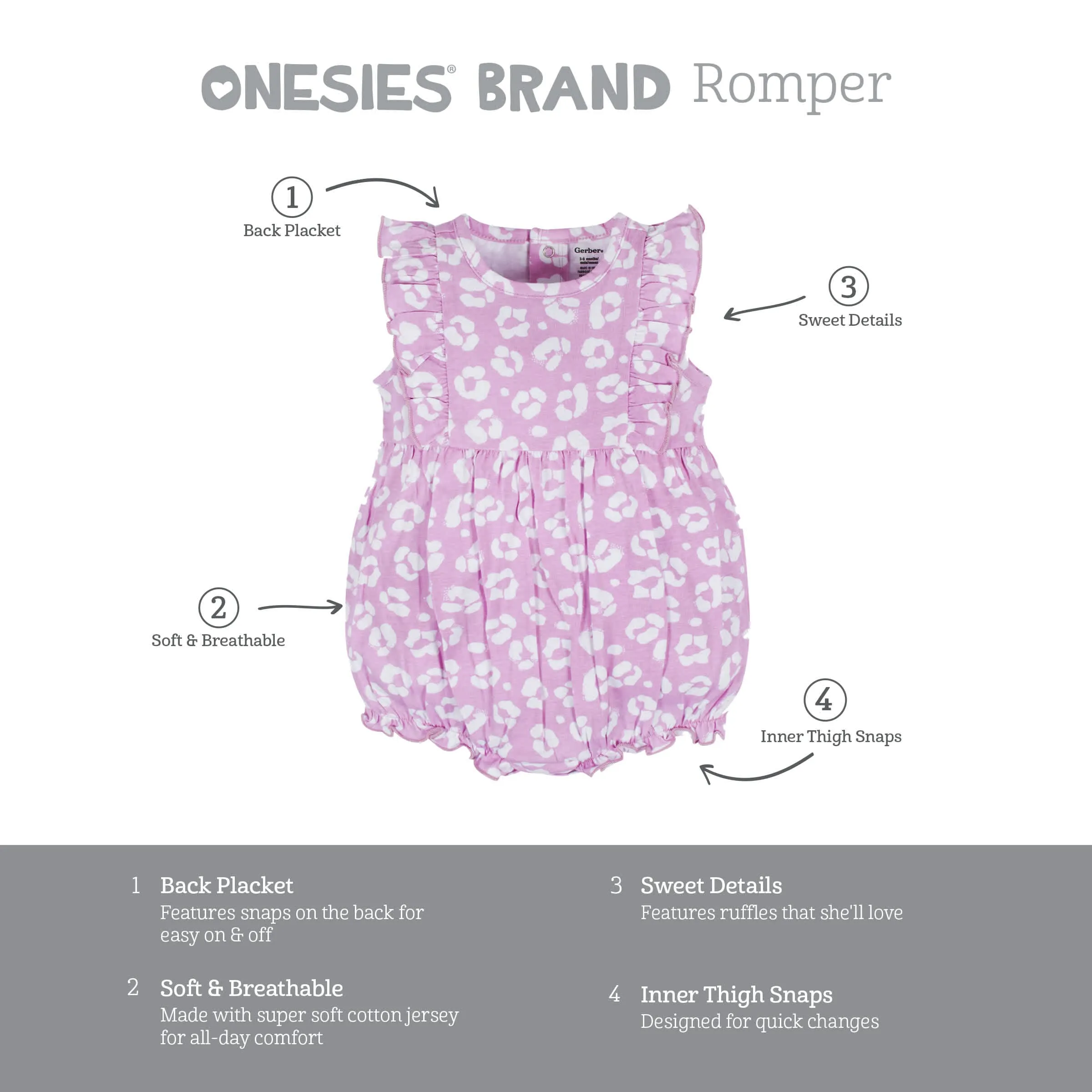 3-Pack Baby Girls Rainbow Floral Rompers Gerber Childrenswea