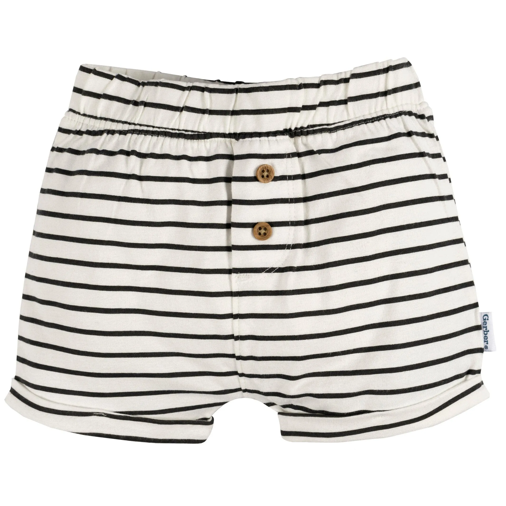 3-Pack Baby Neutral Black Stripe, Light Grey Heather, & Green Knit Shorts Gerber Childrenswea
