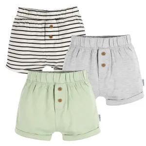 3-Pack Baby Neutral Black Stripe, Light Grey Heather, & Green Knit Shorts Gerber Childrenswea