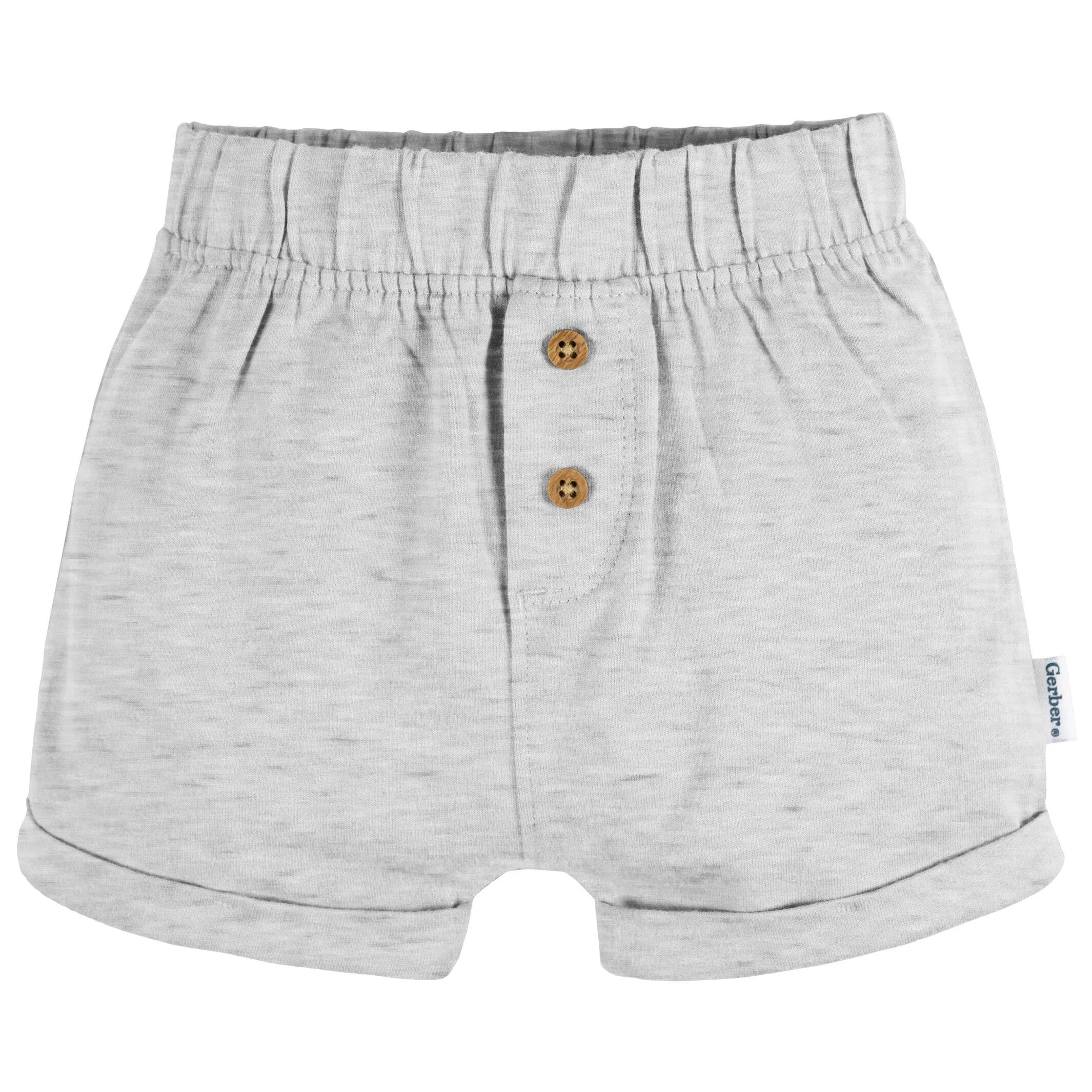 3-Pack Baby Neutral Black Stripe, Light Grey Heather, & Green Knit Shorts Gerber Childrenswea