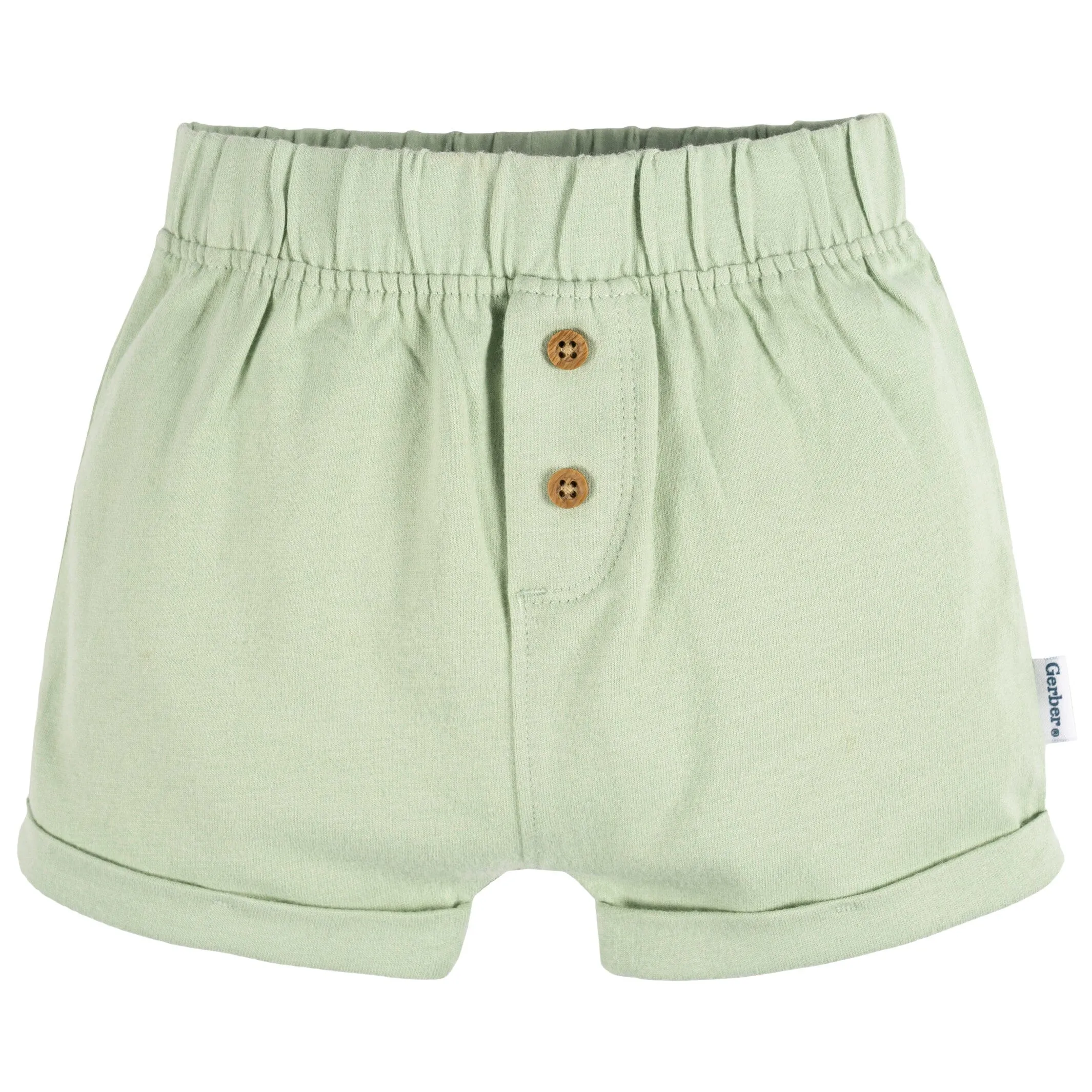 3-Pack Baby Neutral Black Stripe, Light Grey Heather, & Green Knit Shorts Gerber Childrenswea