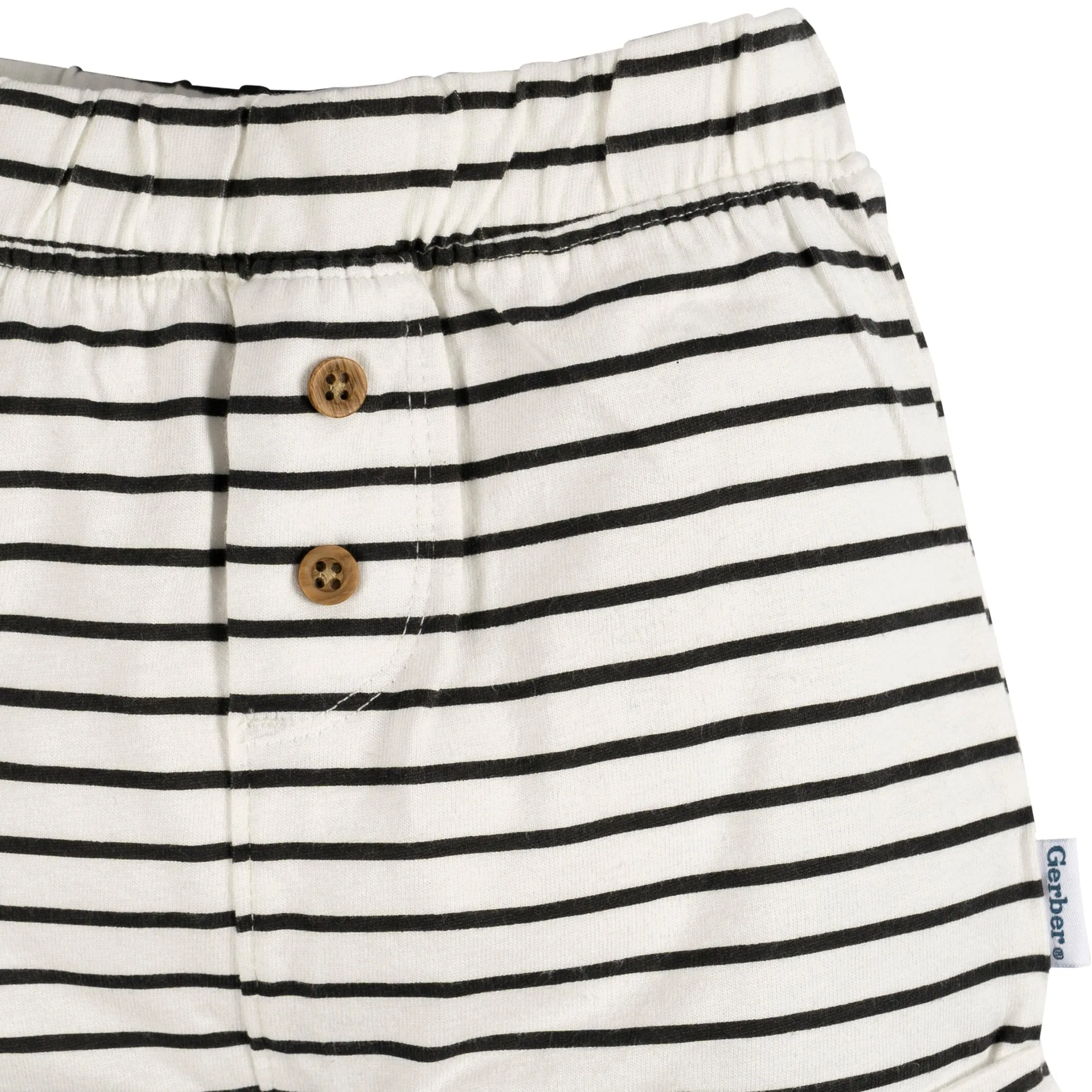 3-Pack Baby Neutral Black Stripe, Light Grey Heather, & Green Knit Shorts Gerber Childrenswea