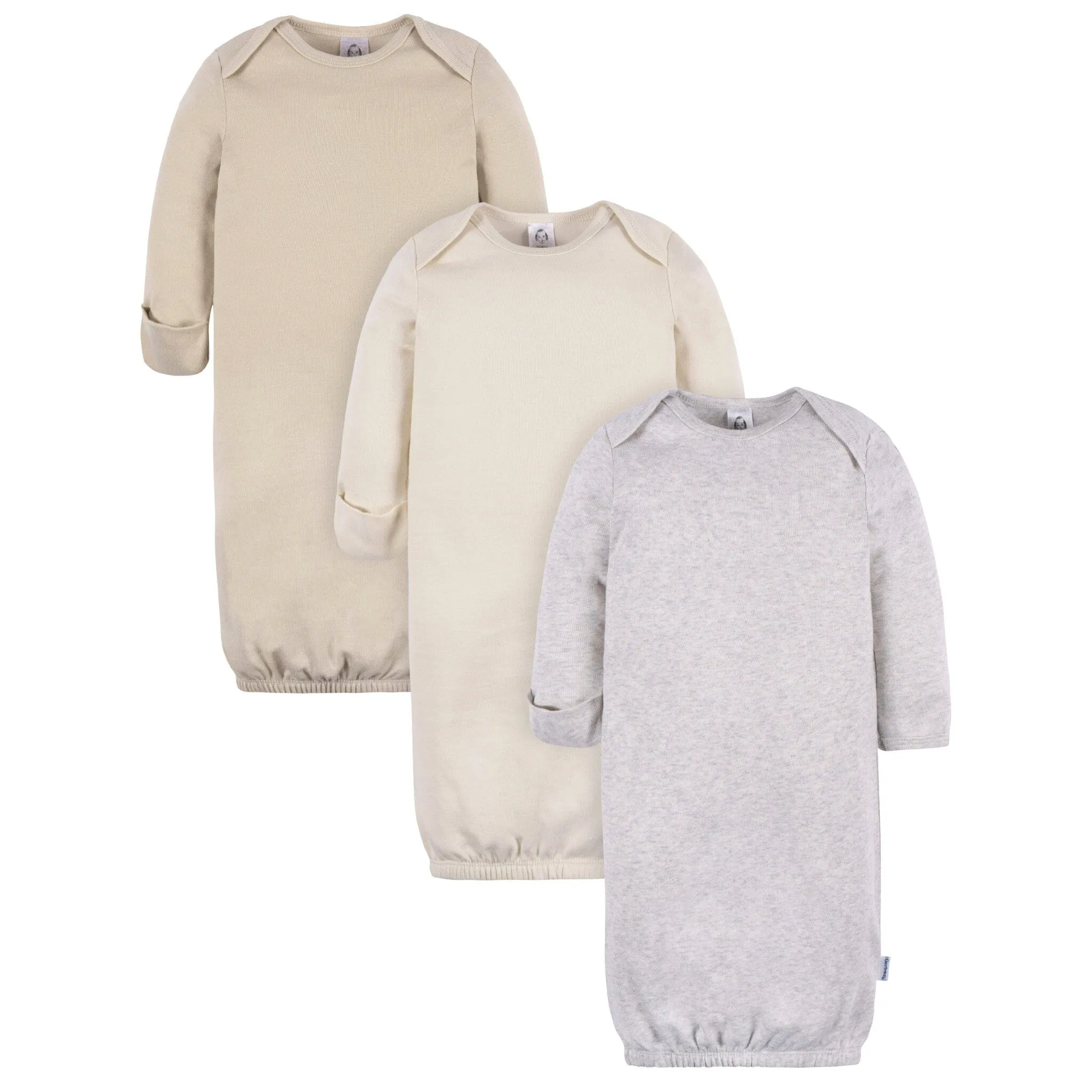 3-Pack Baby Neutral It Grey Heather/Birch/Peyote Lap Shoulder Gowns Gerber Childrenswea