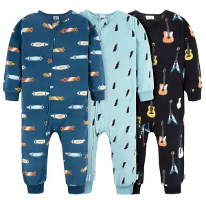 3-Pack Infant & Toddler Boys Skateboards & Guitars Footless Fleece Pajamas Gerber Childrenswea