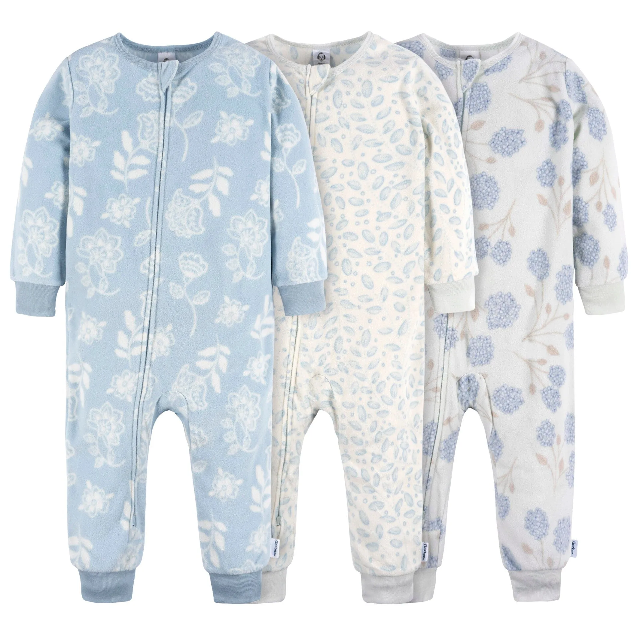 3-Pack Infant & Toddler Girls Blue Floral Footless Fleece Pajamas Gerber Childrenswea
