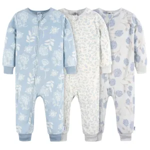 3-Pack Infant & Toddler Girls Blue Floral Footless Fleece Pajamas Gerber Childrenswea