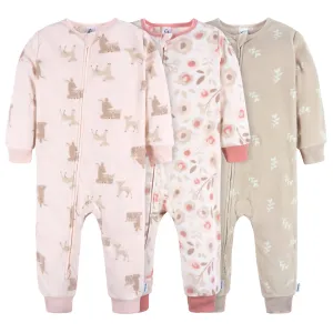 3-Pack Infant & Toddler Girls Pink Deer Footless Fleece Pajamas Gerber Childrenswea