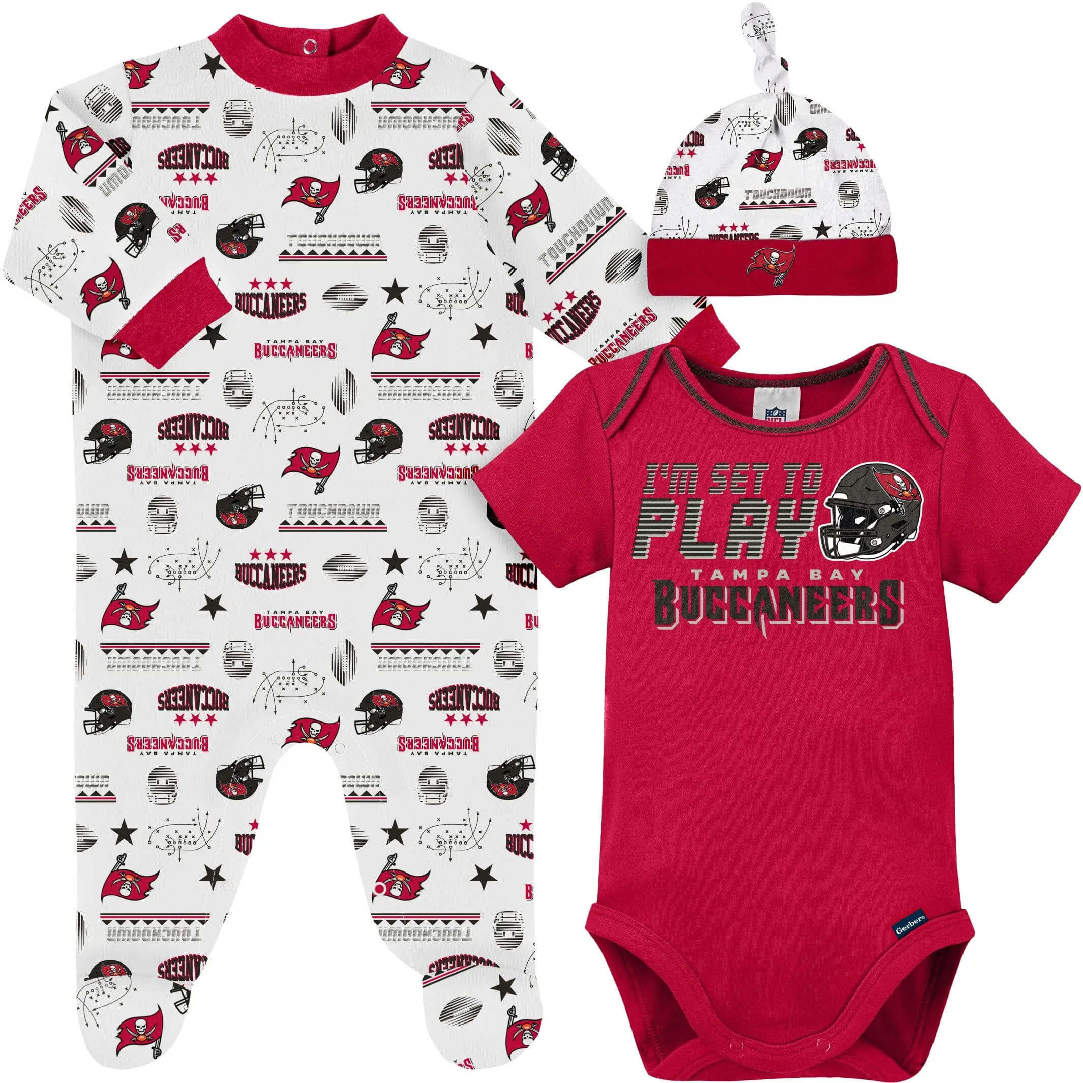 3-Piece Baby Boys Buccaneers Bodysuit, Sleep 'N Play & Cap Set Gerber Childrenswea