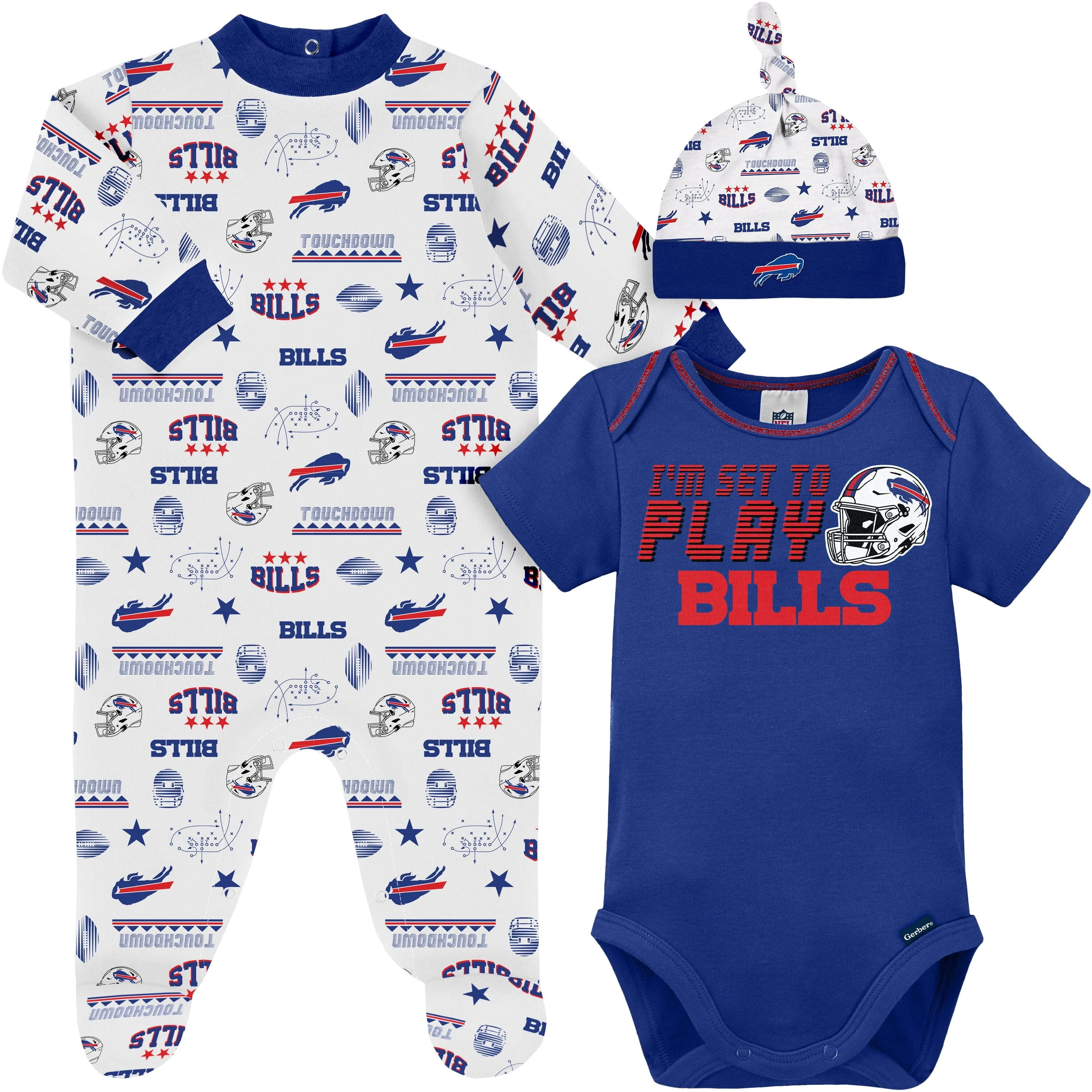 3-Piece Baby Boys Buffalo Bills Bodysuit, Sleep 'N Play, and Cap Set Gerber Childrenswea