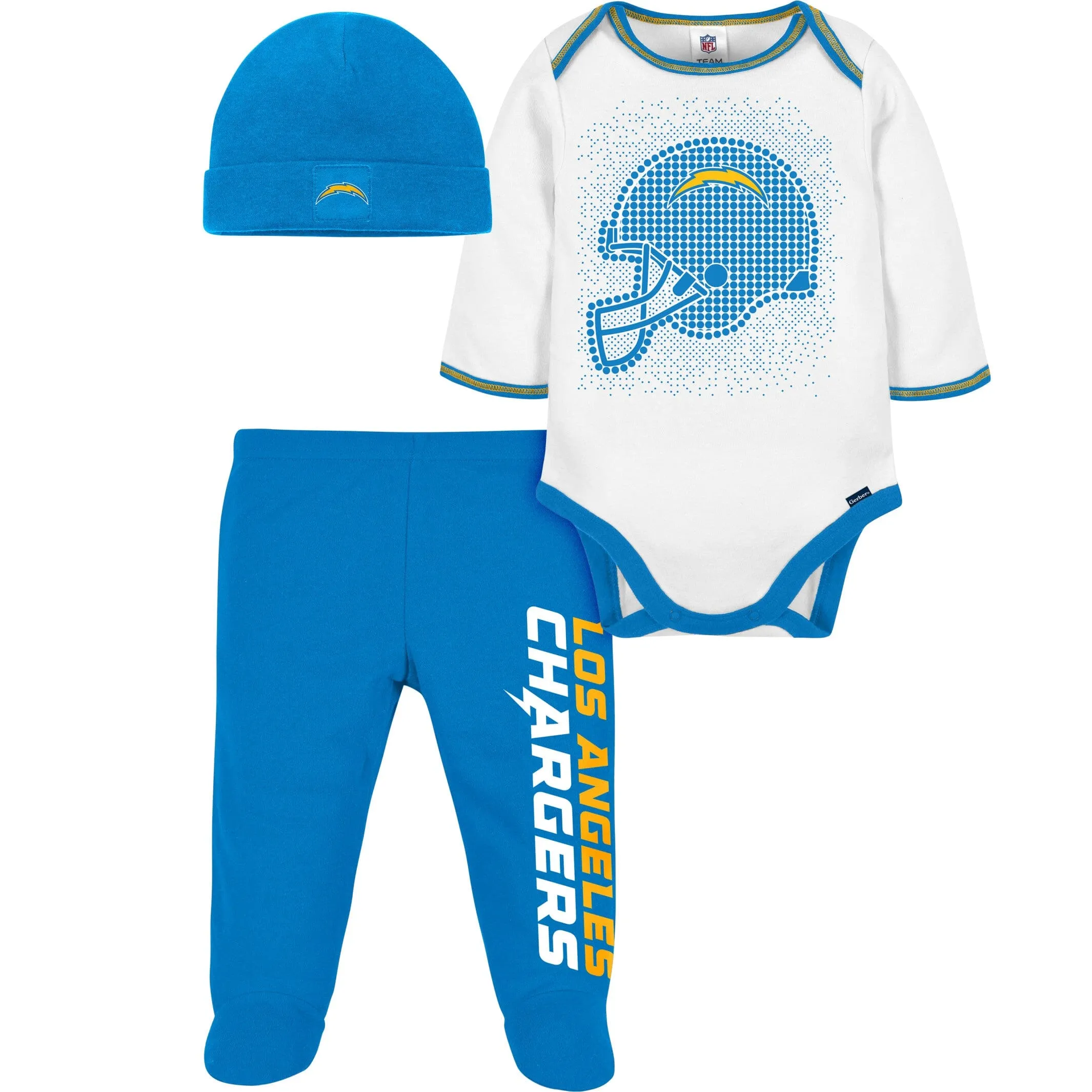 3-Piece Baby Boys Chargers Bodysuit, Footed Pant, & Cap Set Gerber Childrenswea
