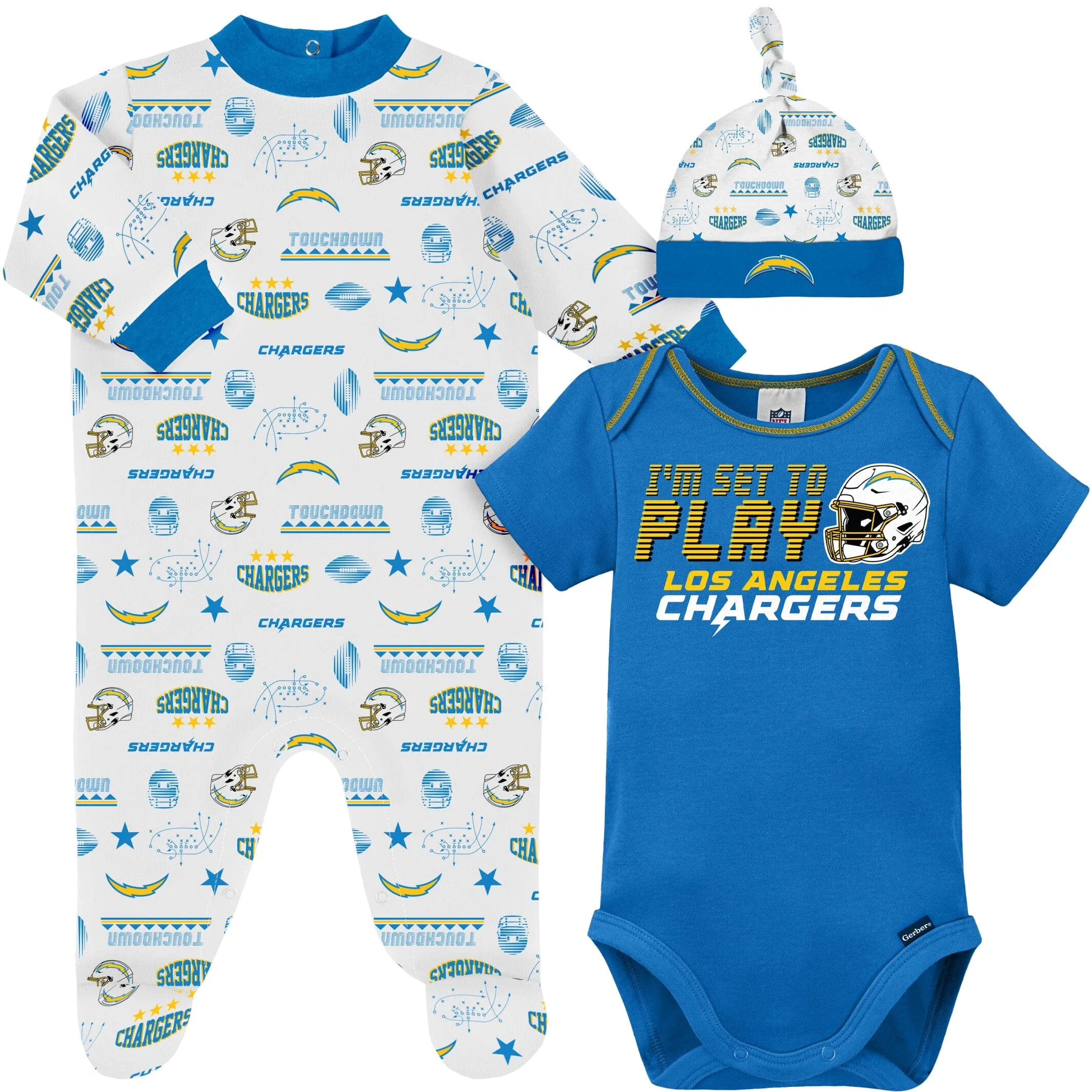 3-Piece Baby Boys Chargers Bodysuit, Sleep 'N Play & Cap Set Gerber Childrenswea
