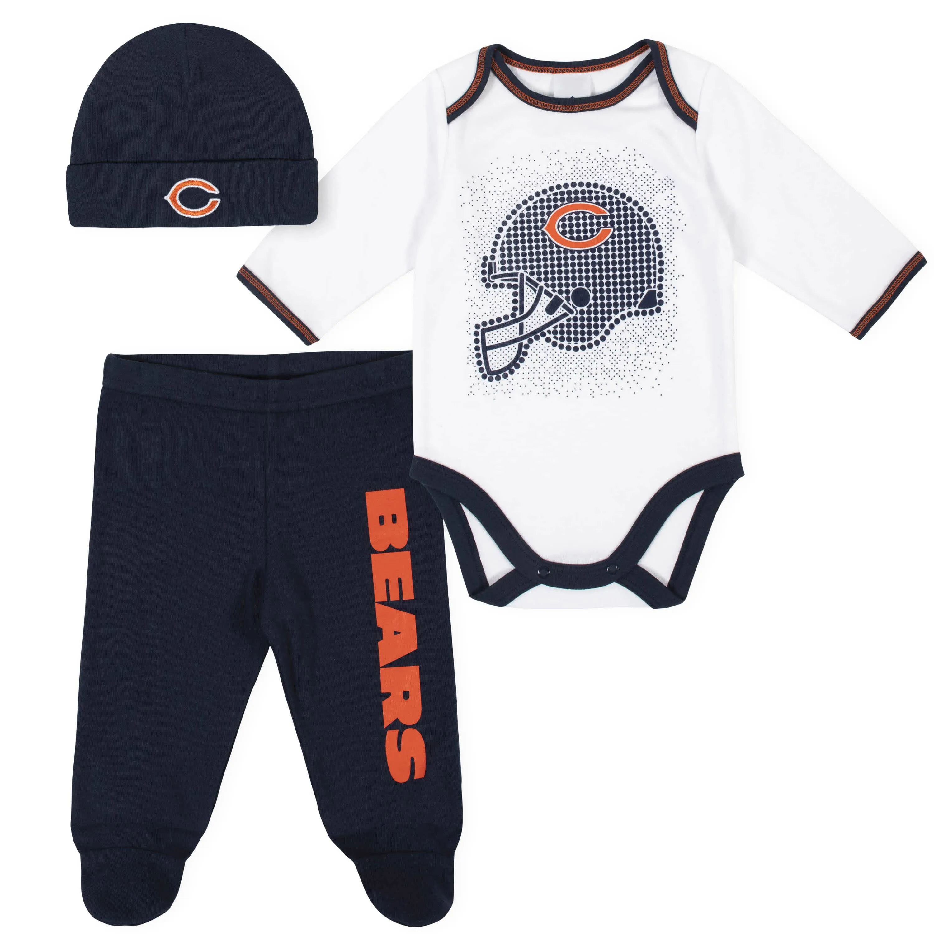 3-Piece Baby Boys Chicago Bears Bodysuit, Footed Pant, and Cap Set Gerber Childrenswea