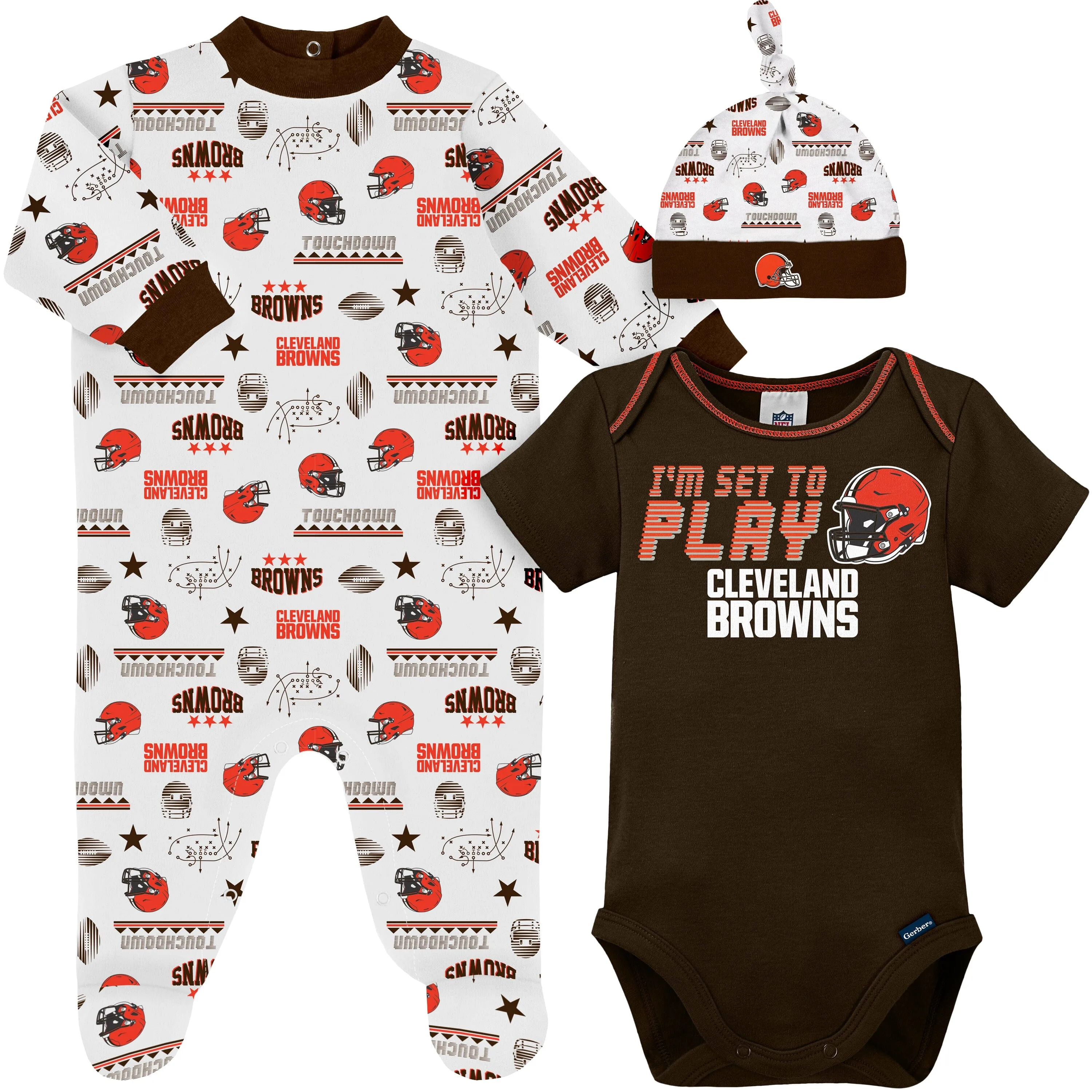 3-Piece Baby Boys Cleveland Browns Bodysuit, Sleep 'N Play, and Cap Set Gerber Childrenswea