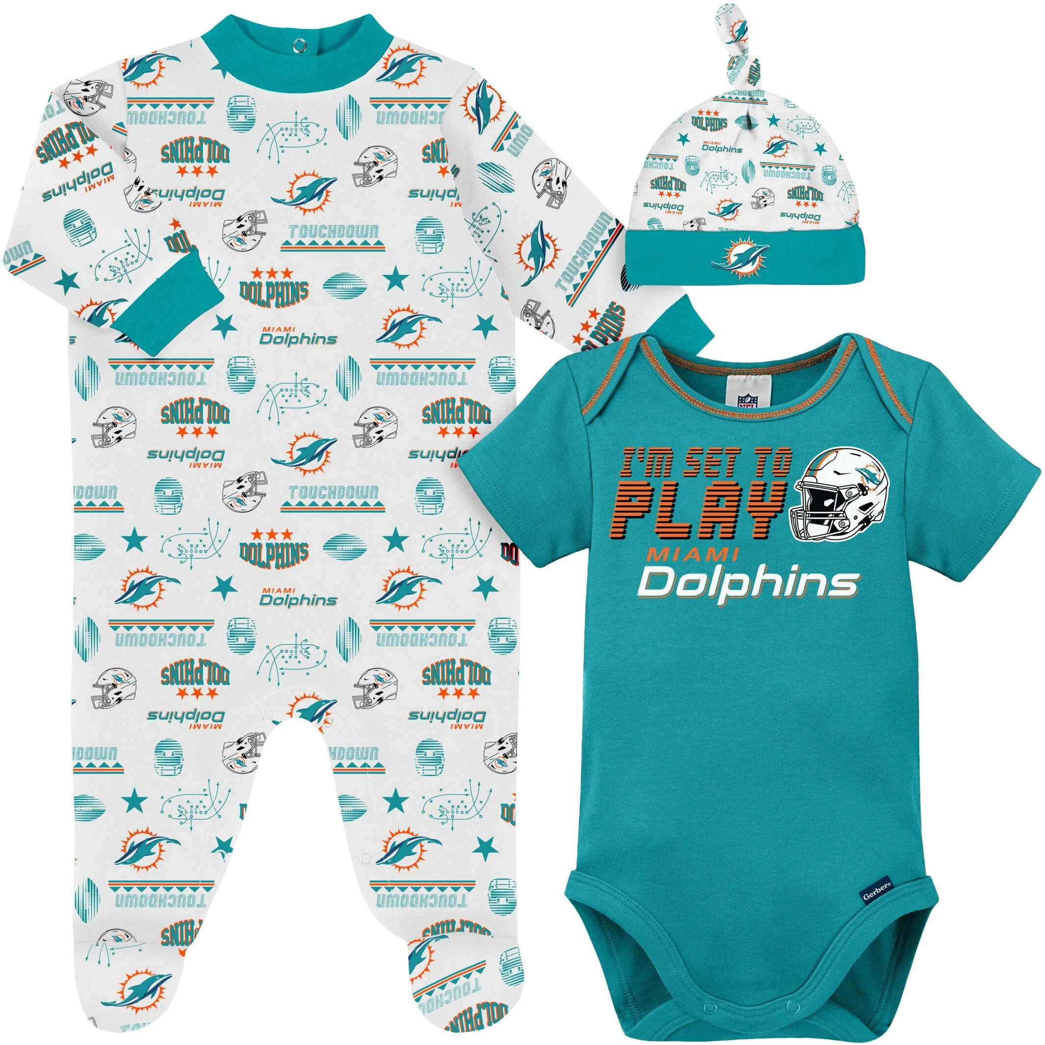 3-Piece Baby Boys Dolphins Bodysuit, Sleep 'N Play & Cap Set Gerber Childrenswea