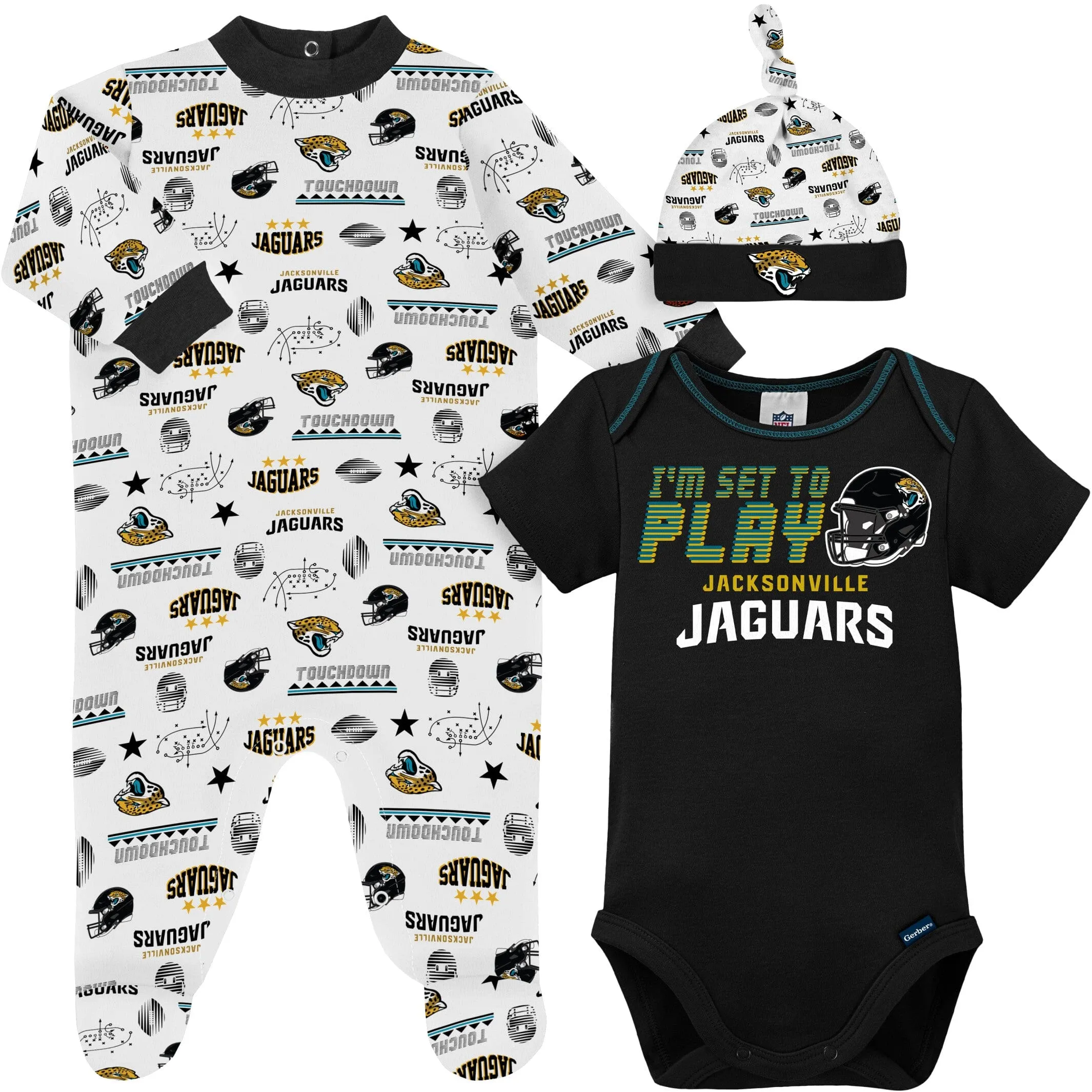 3-Piece Baby Boys Jaguars Bodysuit, Sleep 'N Play & Cap Set Gerber Childrenswea