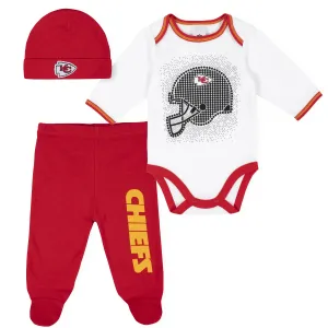 3-Piece Baby Boys Kansas City Chiefs Bodysuit, Footed Pant, and Cap Set Gerber Childrenswea