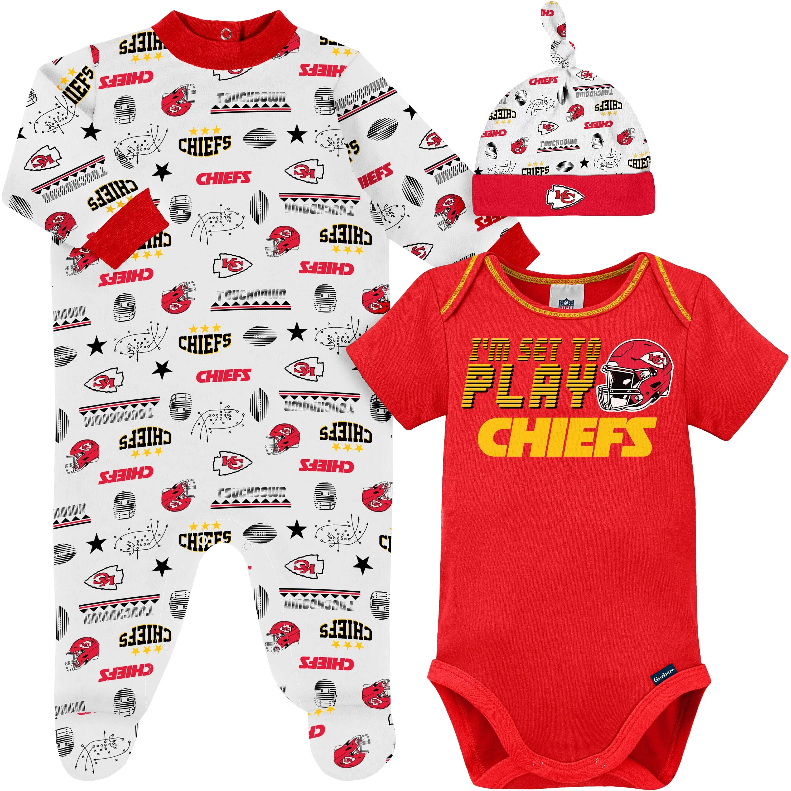 3-Piece Baby Boys Kansas City Chiefs Bodysuit, Sleep 'N Play, and Cap Set Gerber Childrenswea