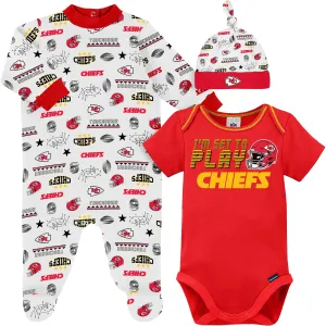 3-Piece Baby Boys Kansas City Chiefs Bodysuit, Sleep 'N Play, and Cap Set Gerber Childrenswea