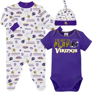 3-Piece Baby Boys Minnesota Vikings Bodysuit, Sleep 'N Play, and Cap Set Gerber Childrenswea