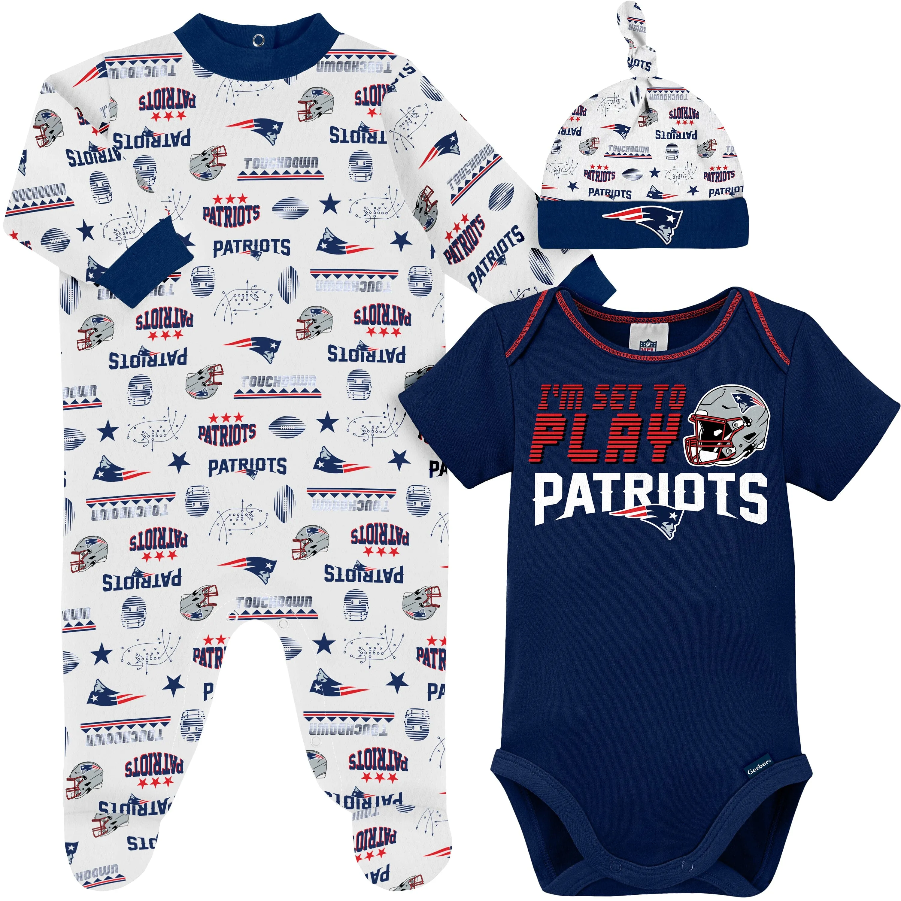 3-Piece Baby Boys New England Patriots Bodysuit, Sleep 'N Play, and Cap Set Gerber Childrenswea