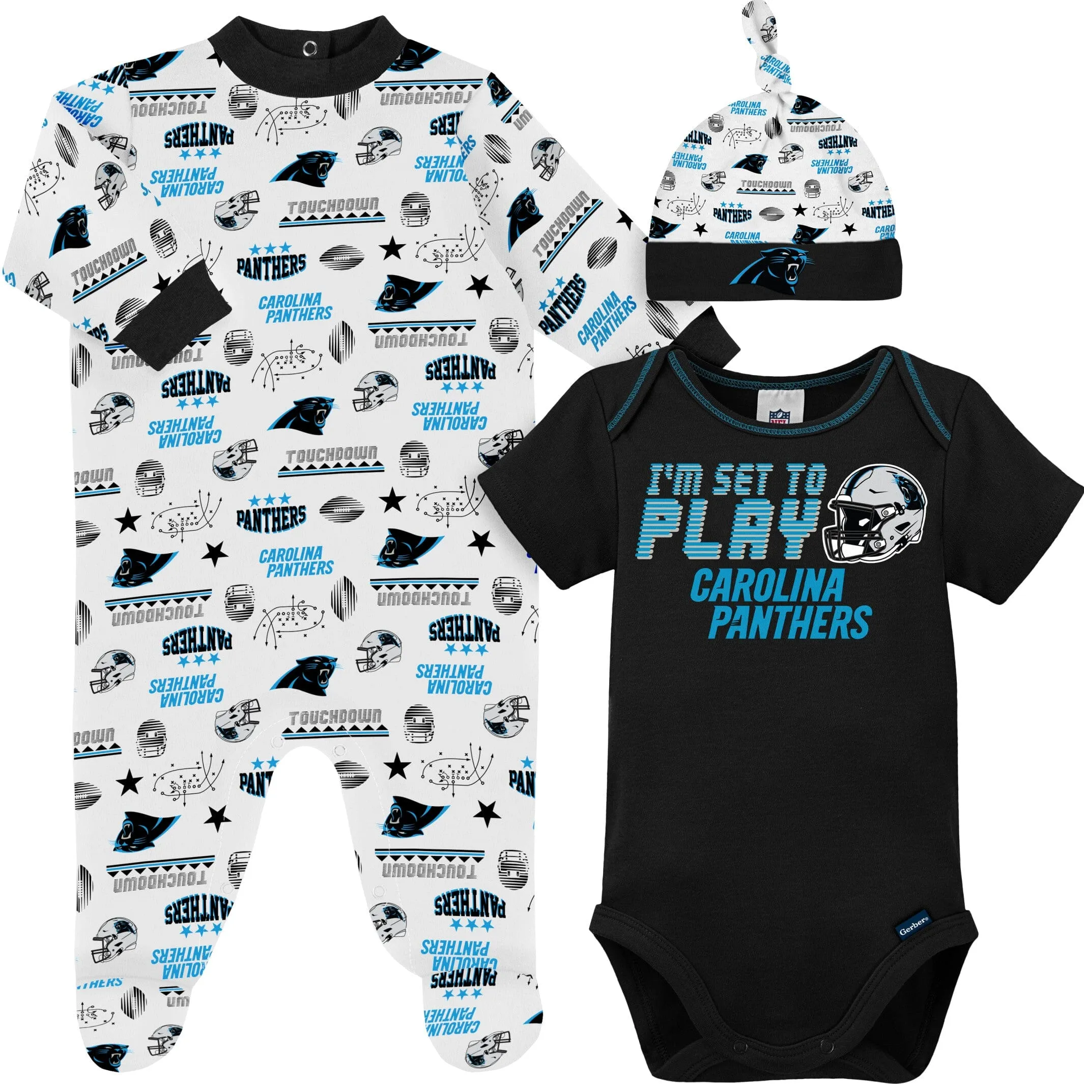 3-Piece Baby Boys Panthers Bodysuit, Sleep 'N Play & Cap Set Gerber Childrenswea