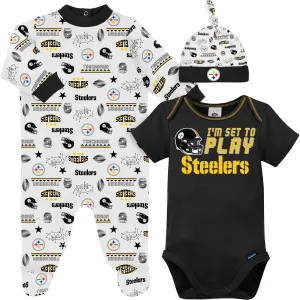 3-Piece Baby Boys Pittsburgh Steelers Bodysuit, Sleep 'N Play, and Cap Set Gerber Childrenswea