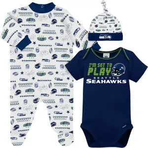 3-Piece Baby Boys Seattle Seahawks Bodysuit, Sleep 'N Play, and Cap Set Gerber Childrenswea