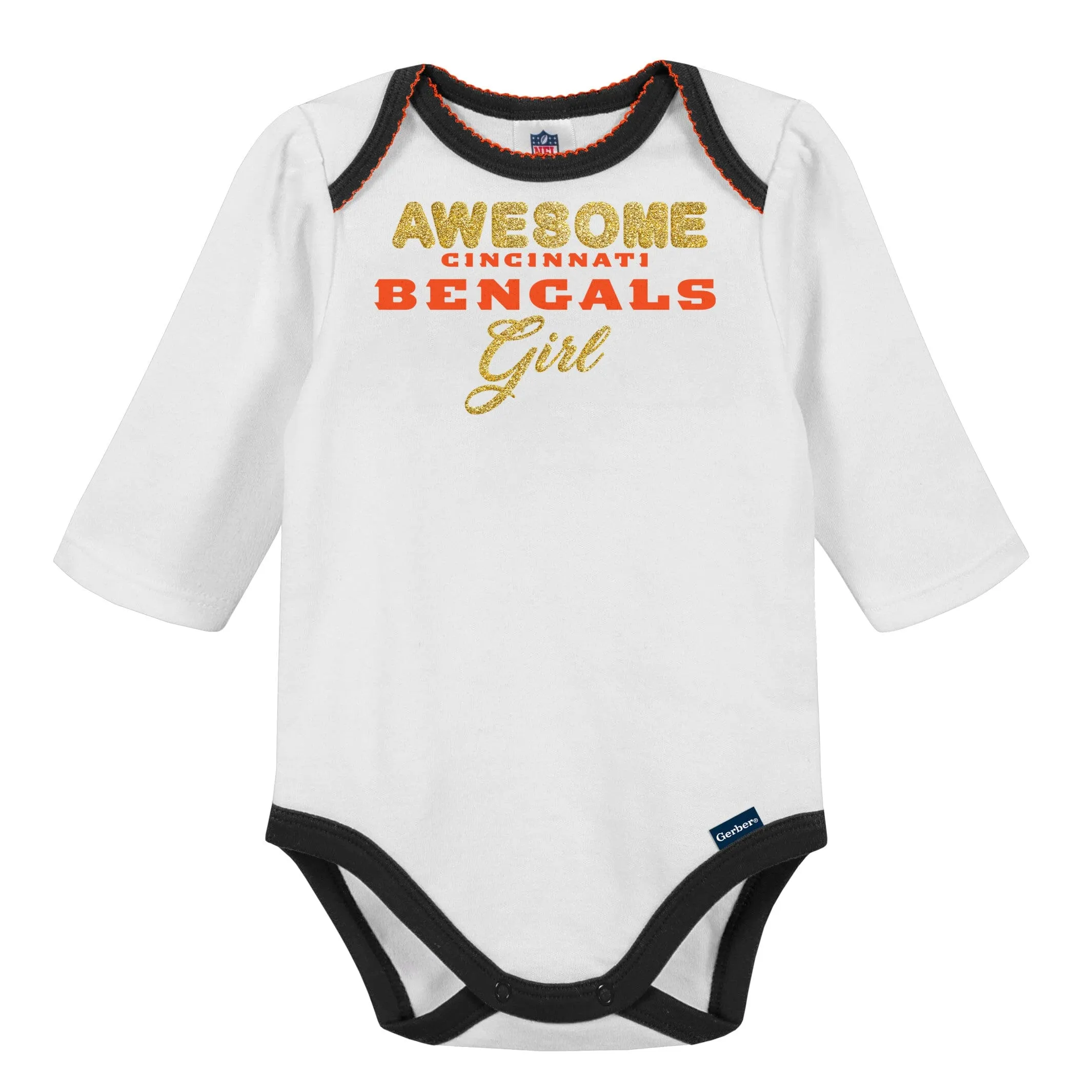 3-Piece Baby Girls Bengals Bodysuit, Footed Pant, & Cap Set Gerber Childrenswea