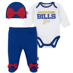 3-Piece Baby Girls Buffalo Bills Bodysuit, Footed Pant, and Cap Set Gerber Childrenswea