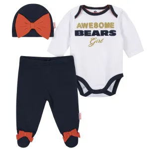 3-Piece Baby Girls Chicago Bears Bodysuit, Footed Pant, and Cap Set Gerber Childrenswea
