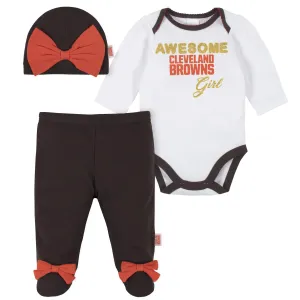 3-Piece Baby Girls Cleveland Browns Bodysuit, Footed Pant, and Cap Set Gerber Childrenswea
