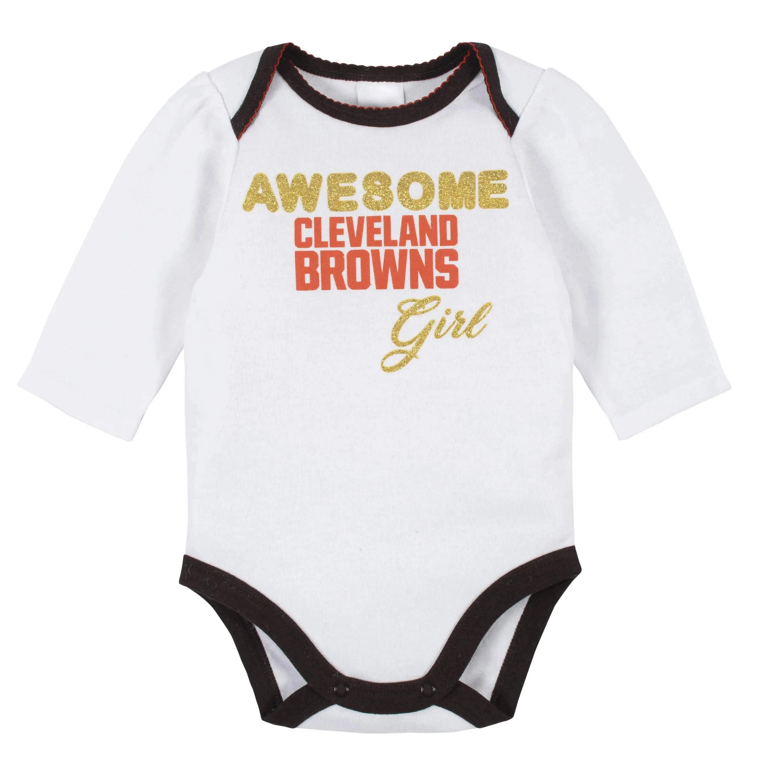 3-Piece Baby Girls Cleveland Browns Bodysuit, Footed Pant, and Cap Set Gerber Childrenswea