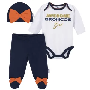 3-Piece Baby Girls Denver Broncos Bodysuit, Footed Pant, and Cap Set Gerber Childrenswea