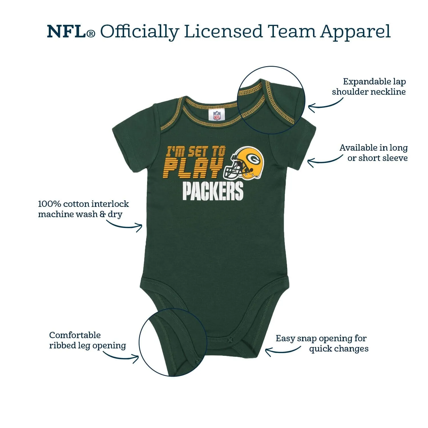 3-Piece Baby Girls Green Bay Packers Bodysuit, Footed Pant, and Cap Set Gerber Childrenswea