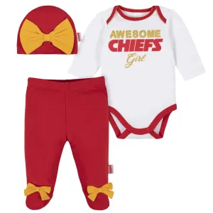 3-Piece Baby Girls Kansas City Chiefs Bodysuit, Footed Pant, and Cap Set Gerber Childrenswea