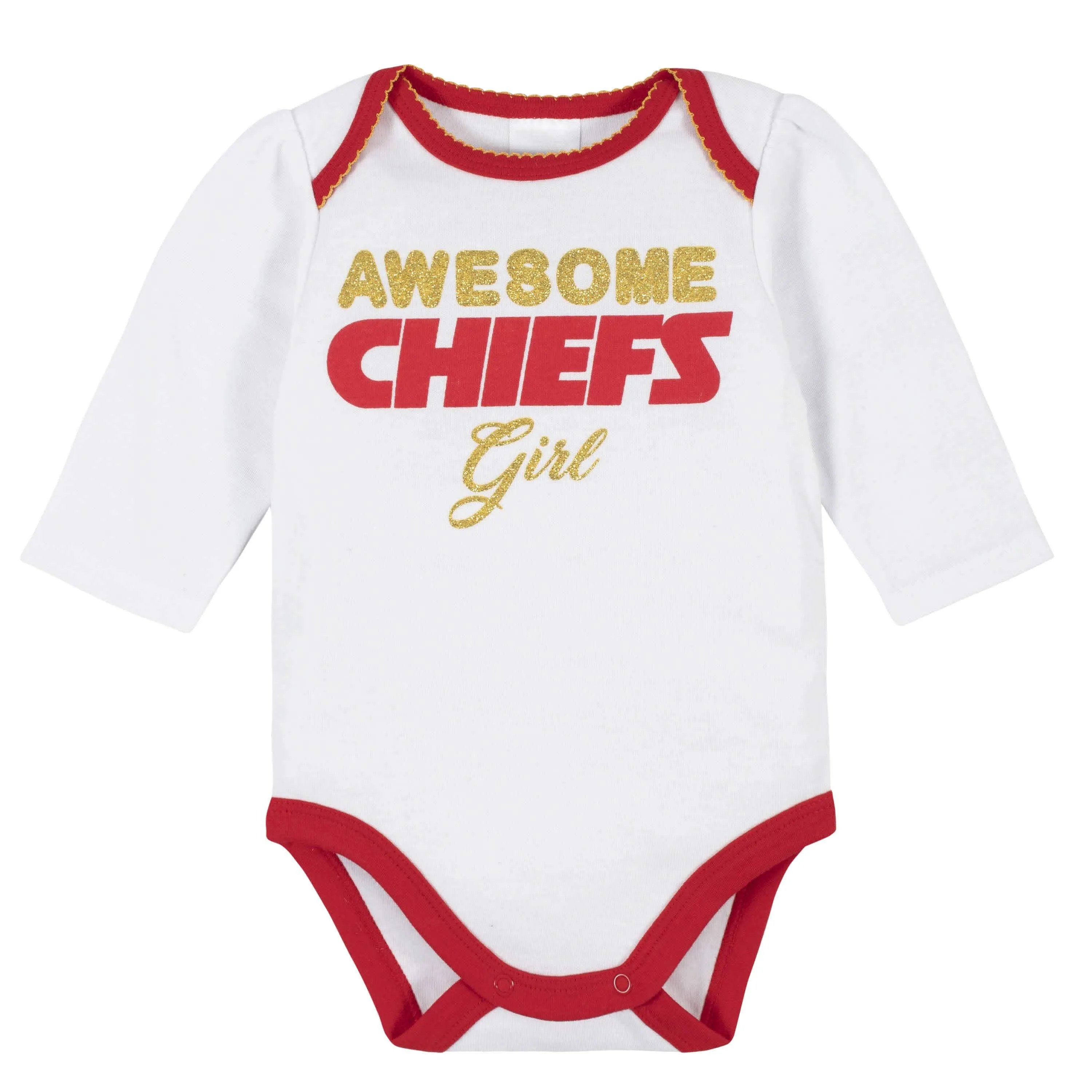 3-Piece Baby Girls Kansas City Chiefs Bodysuit, Footed Pant, and Cap Set Gerber Childrenswea
