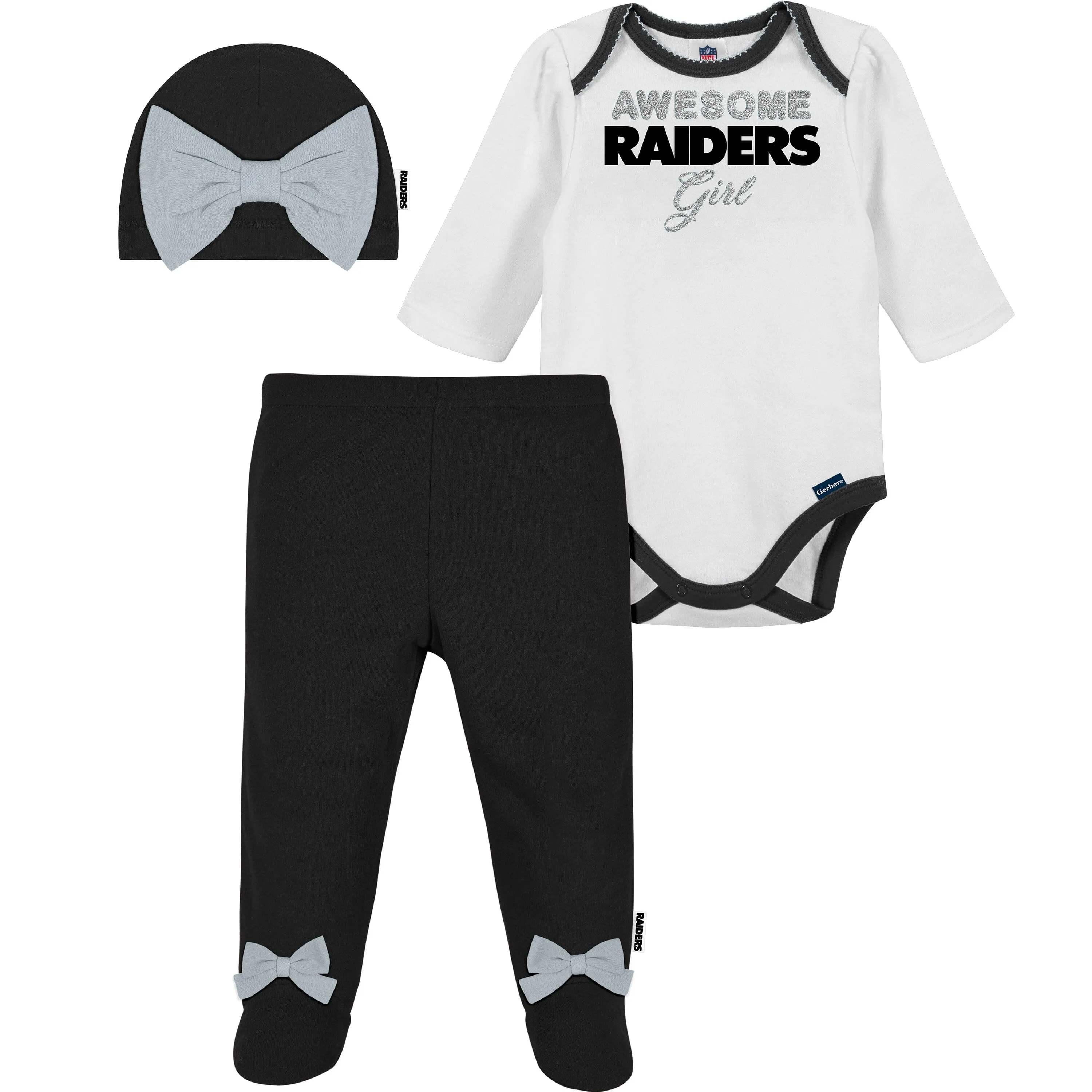 3-Piece Baby Girls Las Vegas Raiders Bodysuit, Footed Pant, and Cap Set Gerber Childrenswea